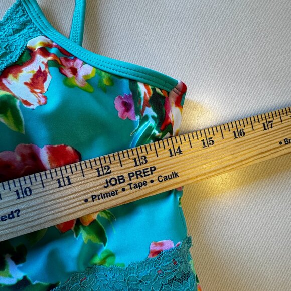 Time and Tru One Piece Swimsuit Womens Large Turquoise Blue Floral - Picture 4 of 5